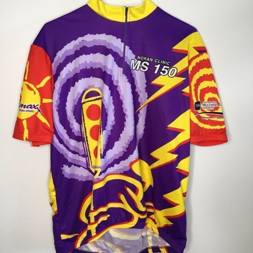 Vomax Men's Blue/Yellow Print 1/2 ZIP Biking Cycling  Jersey Shirt Size XL